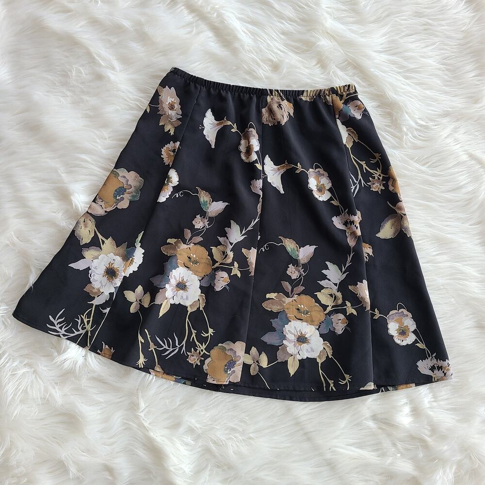 Vintage Floral Skirt Mini 90's 2000's Black Boho High Waist 6 Cottagecore Goth - Picture 1 of 3